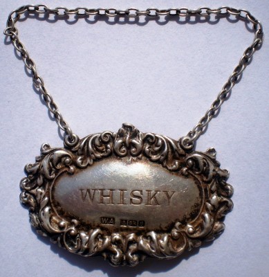 O.003 WHISKY WHISKEY ETICHETA TAG STICLA DECANTOR ARGINT BIRMINGHAM ART NOUVEAU foto