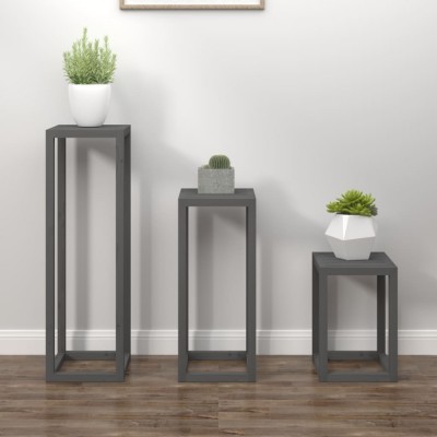 vidaXL Set suport de plante, 3 piese, gri, lemn masiv de pin 822269 foto