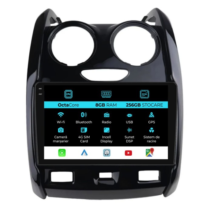 Navigatie Dedicata Dacia Duster (2010-2020), Incell 9Inch, 8Gb Ram, 256Gb Stocare, Carplay