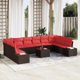 vidaXL Set de canapele pentru grădină cu pernă 11 pcs Maro poliratan 3347254