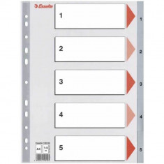 Index A4 Esselte, cu 5 Separatoare, Plastic, Gri, Index de Plastic 1-5, Index de Plastic Numerotat cu Separatoare, Index de la 1 la 5, Index cu Separa