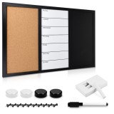 Tabla Magnetica Navaris 3-in-1: Pluta, Alba, Neagra, 60x40cm, Multifunctionala, Montare pe Perete