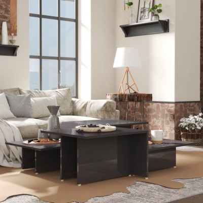 vidaXL Mese cafea 2 buc. gri extralucios 111,5x50x33 cm lemn compozit 805578 foto