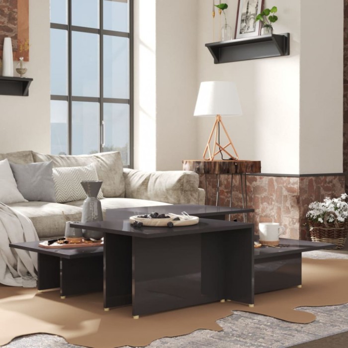 vidaXL Mese cafea 2 buc. gri extralucios 111,5x50x33 cm lemn compozit 805578
