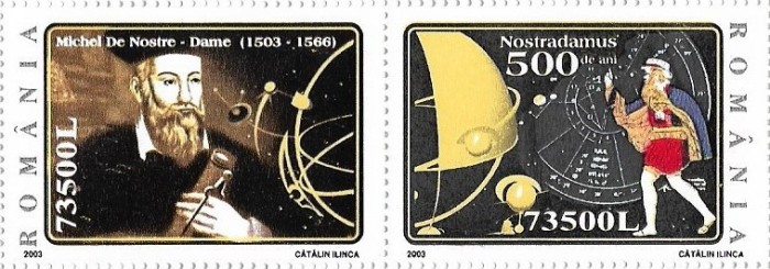 2003, LP 1614 - 500 ani de la nasterea lui Nostradamus, serie 2 valori, MNH