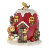 Xmas Red Pumpkin House cu LED din rasina 12 cm x 14 cm