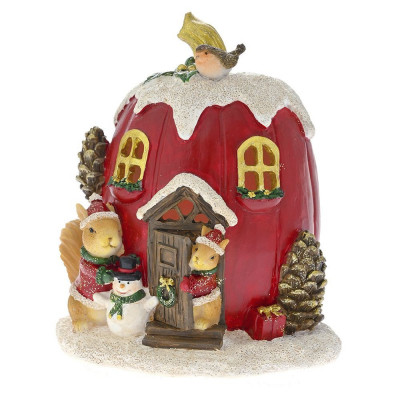 Xmas Red Pumpkin House cu LED din rasina 12 cm x 14 cm foto