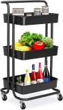 Raft depozitare cu 3 cosuri roti pivotante structura metalica abs 45x35x84 cm negru, ProCart