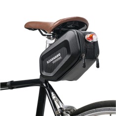 Borseta pentru bicicleta flippy, hard shell, material piele artificiala si carbon, 20x12x11.5 cm, prindere de sa, capacitate 2l, impermeabila, negru