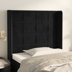 Gossi tablie de pat cu aripioare, negru, 93x16x118/128 cm, catifea