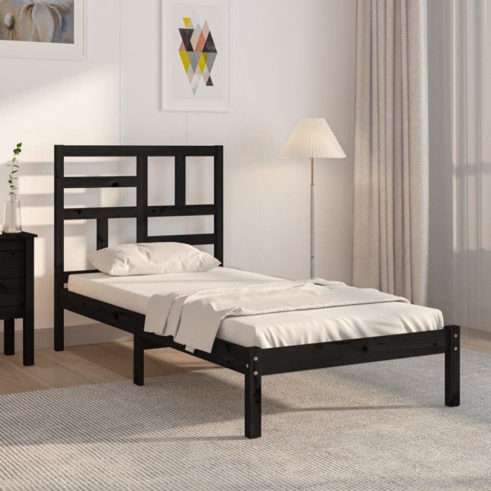 vidaXL Cadru de pat, negru, 100x200 cm, lemn masiv 3105944