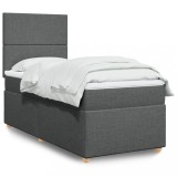 VidaXL Pat box spring cu saltea, gri &icirc;nchis, 100x200 cm, textil 3291185