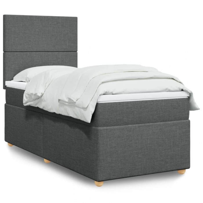 vidaXL Pat box spring cu saltea, gri &icirc;nchis, 90x190 cm, textil 3291129