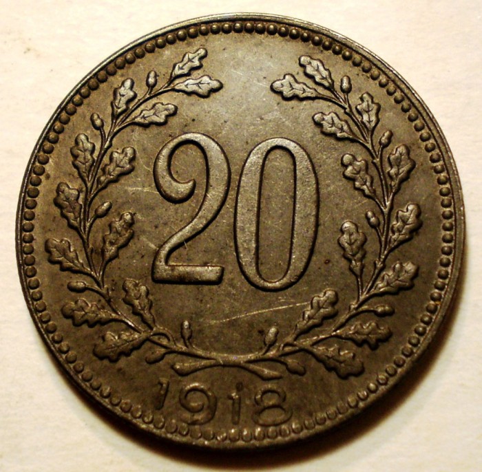 7.071 AUSTRIA WWI 20 HELLER 1918 XF
