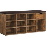 VASAGLE Banca de depozitare cu suport pentru pantofi, 10 compartimente si dulap, cu perna, 30x104x48cm, maro rustic Household NewTrend