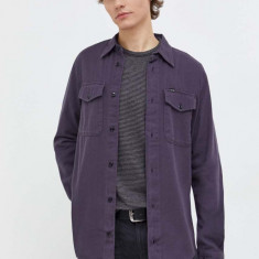 G-Star Raw camasa din bumbac barbati, culoarea violet, cu guler clasic, slim