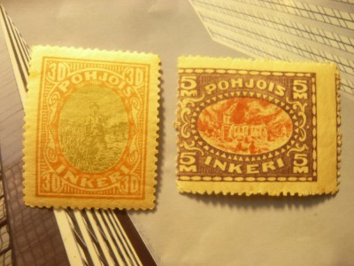 2 Timbre Finlanda Pohjois Inkeri 1920 - Motive locale ,sarniera foto
