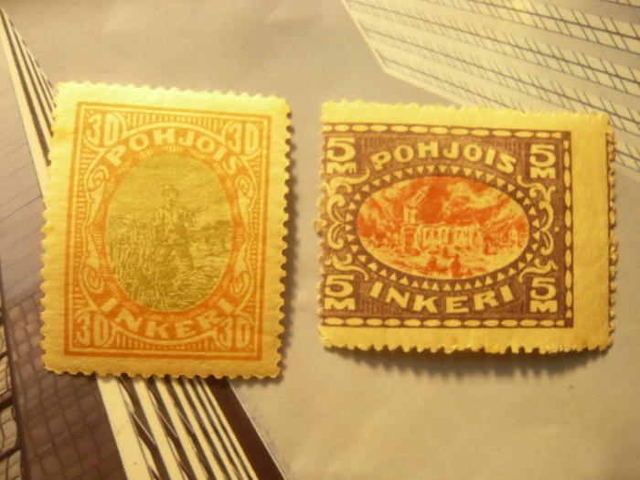 2 Timbre Finlanda Pohjois Inkeri 1920 - Motive locale ,sarniera