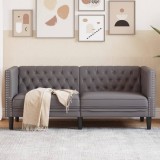 VidaXL Canapea Chesterfield cu 2 locuri, gri, piele ecologică