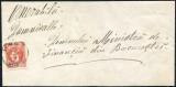 1868 , Lp 24 , Plic circulat HUSI la BUCURESTI 30/4 , francat cu o marca 18 BANI rosu
