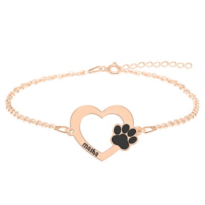Paw Lover - Bratara personalizata inimioara si labuta din argint 925 placat cu aur roz foto