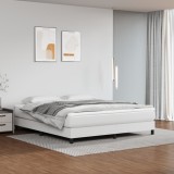 VidaXL Pat box spring cu saltea, alb, 160x200 cm, piele ecologică