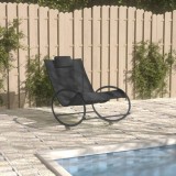 Șezlong plajă vidaXL, negru, oțel, textilenă, cu pernă, 105.5x62x91.5cm, rezistent intemperii, ergonomic