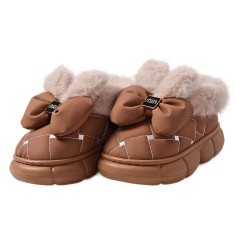 Ghete imblanite pentru copii, cu talpa groasa si fundite decorative, pentru interior si exterior, marimea 32-33, Maro