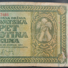 Bancnota istorica 500 KUNA - CROATIA ocupatie fascista, anul 1941 *cod 644 B
