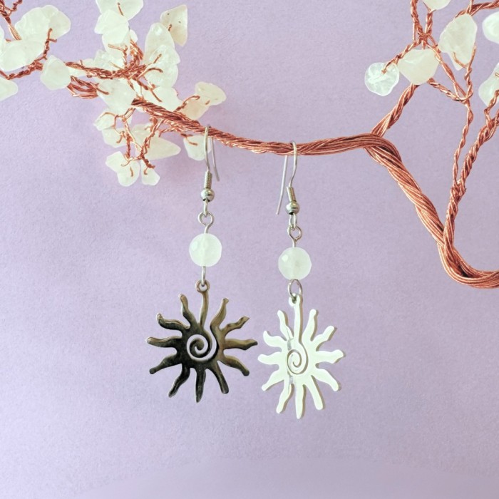 Cercei argintii cu cuart roz - Soare