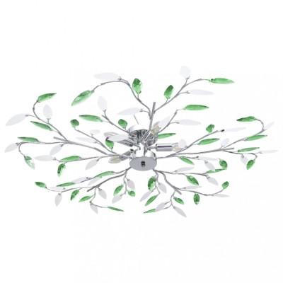 Lustră cu brațe tip frunze cristal acrilic verde 5 becuri E14 foto