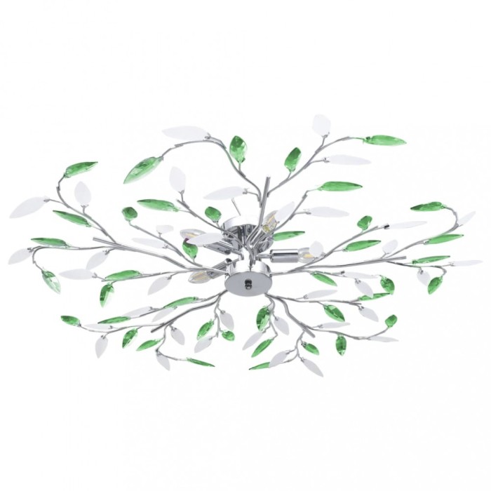 Lustră cu brațe tip frunze cristal acrilic verde 5 becuri E14