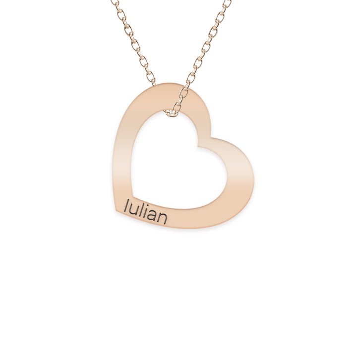 Colier personalizat cu inimioara si nume din argint 925 placat cu aur roz