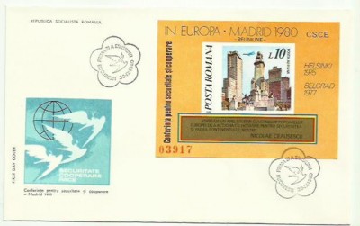 Romania 1980 FDC colita nedantelata CSCE Madrid - LP 1019 X4 foto