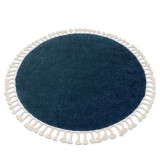 Covor Berber 9000 cerc albastru inchis Franjuri shaggy, cerc 120 cm