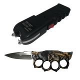 Cumpara ieftin Set Autoaparare Ideallstore: Electrosoc 1500KV, Box Briceag Multicolor, Metal, 20cm. Dispozitiv Protectie Agresori/Animale