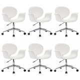 Cumpara ieftin Scaune de bucatarie pivotante, 6 buc., alb, piele ecologica