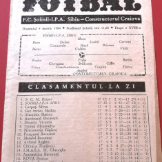 Program meci fotbal FC "SOIMII" IPA SIBIU - CONSTRUCTORUL CRAIOVA (04.03.1984)