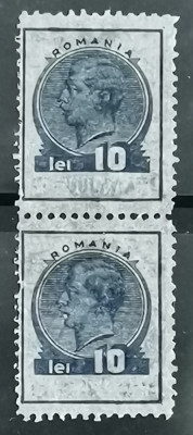SV * Romania 10 LEI 1940 x 2 * Timbru Fiscal * hartie pelur * Regele Carol II foto