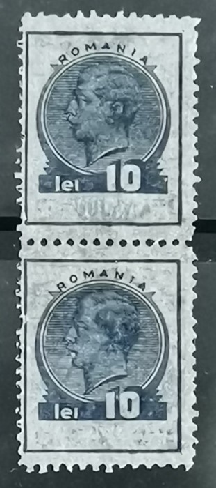 SV * Romania 10 LEI 1940 x 2 * Timbru Fiscal * hartie pelur * Regele Carol II