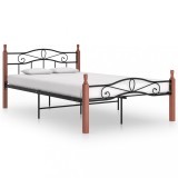 VidaXL Cadru de pat, negru, 120x200 cm, metal și lemn masiv de stejar