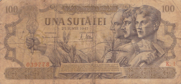 ROMANIA 100 LEI 25 IUNIE 1947 F