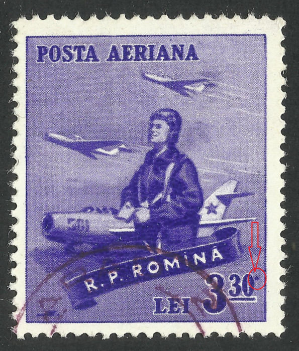EROARE ROMANIA 1958 LP 461 - PUNCT MARE VIOLET LA MARCA DE 3,30 LEI