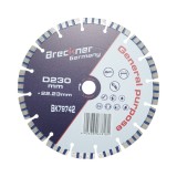 Disc diamantat turbo segmentat Breckner Germany 230x22.23 mm, segment 10 mm, Tehnologie Laser, pentru beton armat, piatra dura, pavele