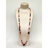 Cumpara ieftin Colier Argint 925 placat aur cu Coral Roșu Natural și Agat Negru Sharon - 89cm, Made in Italy