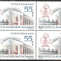 ROMÂNIA 1967 - LP 656 - CENTENARUL BIBLIOTECII ACADEMIEI - SERIE MNH BLOC X4