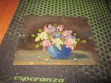 Vaza cu liliac ulei pe carton dim 15x11cm c 21, Flori, Realism