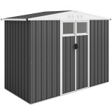 Outsunny Șopron de Grădină cu 4 Guri de Ventilație, 2 Ferestre și Acoperiș &Icirc;nclinat, 246x117x161/180 cm, Gri &Icirc;nchis | Aosom Romania