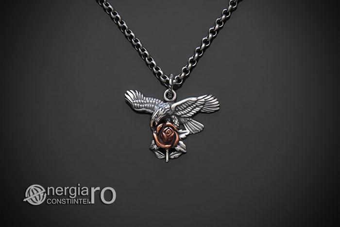 Medalion Colier Pandantiv Vultur cu Trandafir ARGINT - cod PND670 |  Okazii.ro