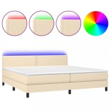 Cumpara ieftin Pat cu arcuri, saltea si LED, crem, 200x200 cm, textil